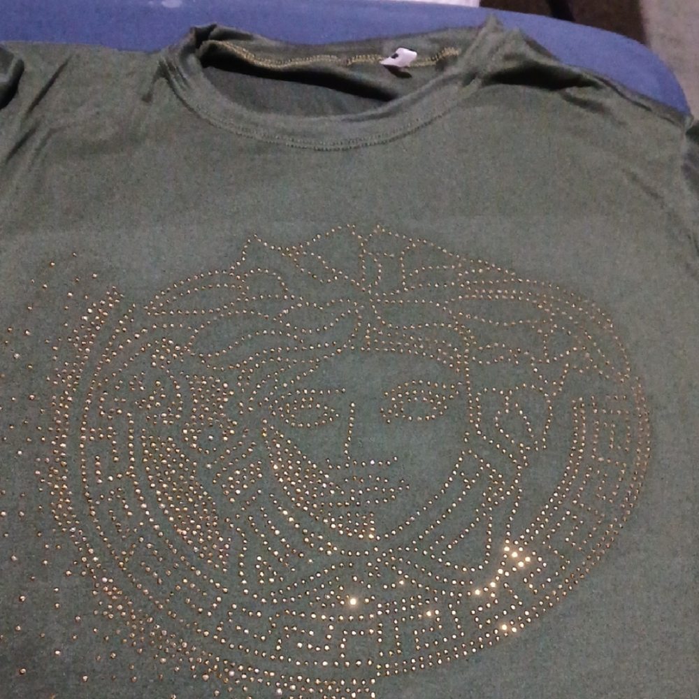 Green T-Shirt with Gold Studded Design